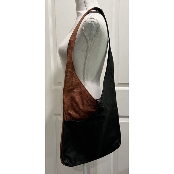 Black Brown Soft Textured Pebbled Leather Boho Bag Large Hobo Handbag Satchel - Picture 3 of 10